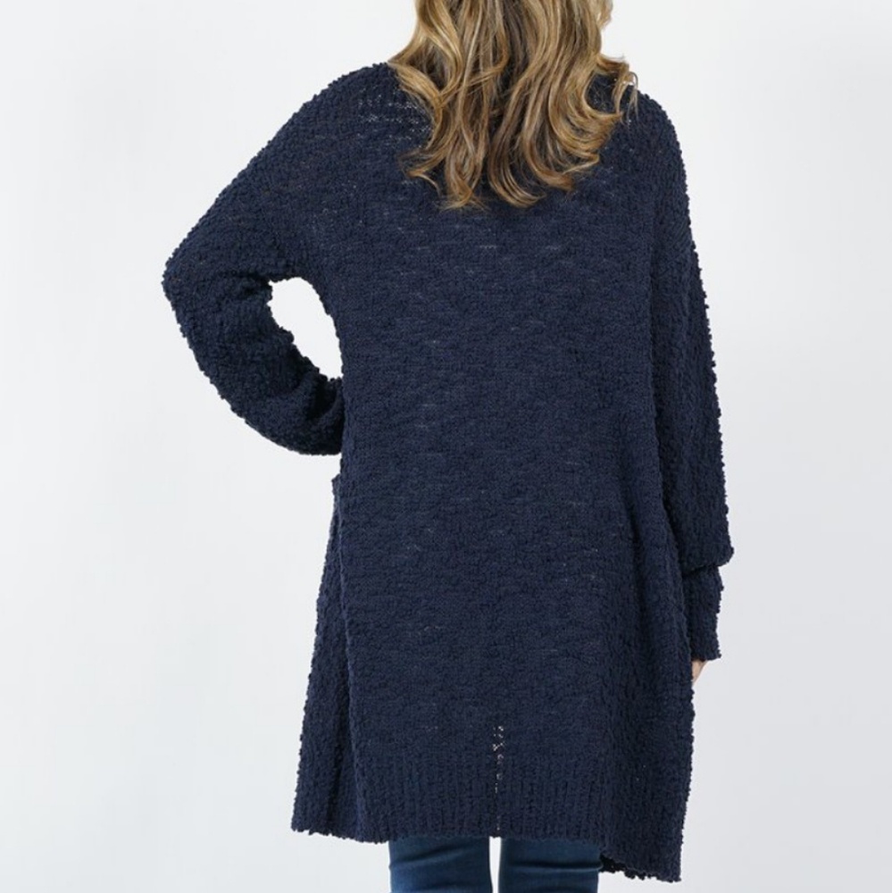 Navy Blue Open Londbody Cardigan with Pockets - Picture 2 of 5